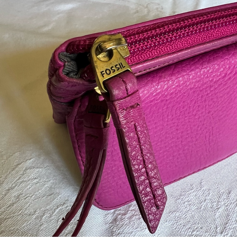 Fossil Erin flat pebble leather wallet fuchsia pink - Picture 4 of 16